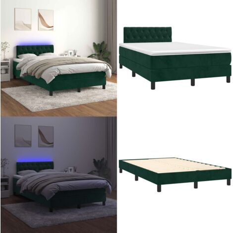 Cama box spring colchón y LED terciopelo verde oscuro 120x200cm - Colchón con LED - Cama box spring