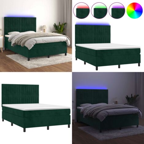 Cama box spring colchón y LED terciopelo verde oscuro 140x200cm - Colchón con luz LED - Cama box spring