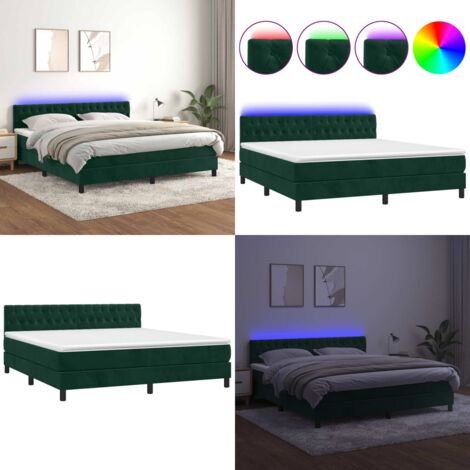 Cama box spring colchón y LED terciopelo verde oscuro 180x200cm - Colchón con LED - Cama box spring
