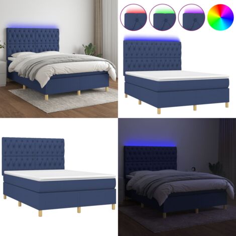 Cama box spring colchón y luces LED tela azul 140x190 cm - Colchón con luz LED - Cama box spring