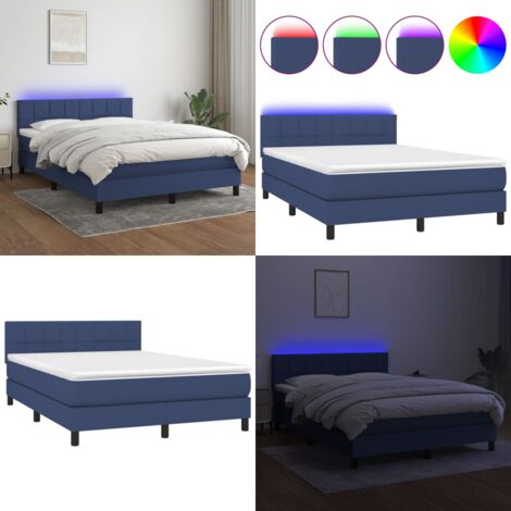 Cama box spring colchón y luces LED tela azul 140x200 cm - Colchón con luces LED - Cama con luz LED