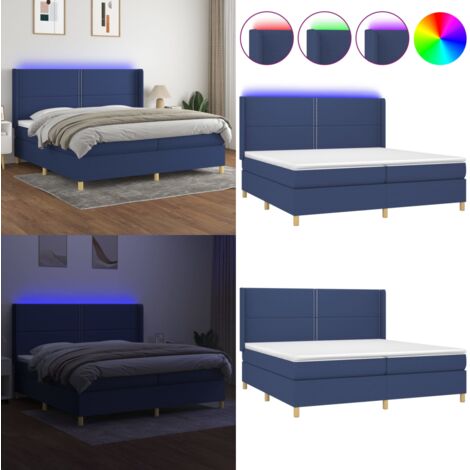 Cama box spring colchón y luces LED tela azul 200x200 cm - Colchón con luces LED - Cama con luz LED