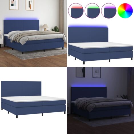 Cama box spring colchón y luces LED tela azul 200x200 cm - Colchón con luz LED - Cama box spring