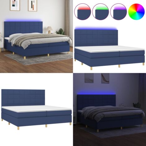 Cama box spring colchón y luces LED tela azul 200x200 cm - Colchón con luz LED - Cama box spring