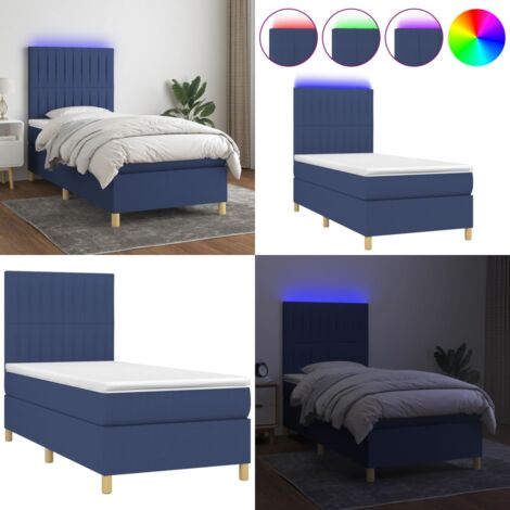 Cama box spring colchón y luces LED tela azul 80x200 cm - Colchón con luz LED - Cama box spring