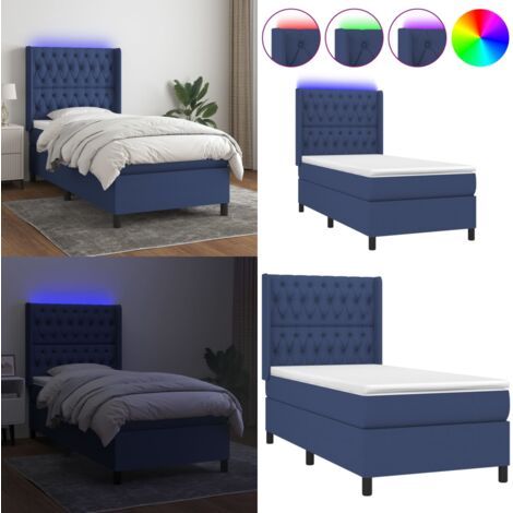Cama box spring colchón y luces LED tela azul 90x200 cm - Colchón con luces LED - Cama con luz LED