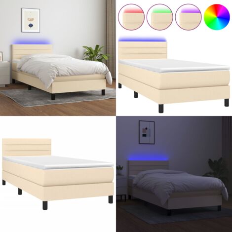 Cama box spring colchón y luces LED tela crema 80x200 cm - Colchón LED - Cama con luces