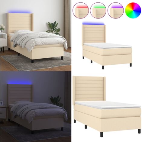Cama box spring colchón y luces LED tela crema 90x200 cm - Colchón con luces LED - Cama con luz