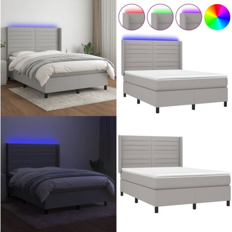 Cama box spring colchón y luces LED tela gris claro 140x190 cm - Colchón con luces LED - Cama con luz LED
