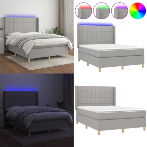 Cama box spring colchón y luces LED tela gris claro 140x190 cm - Colchón con luces LED - Cama con luz LED