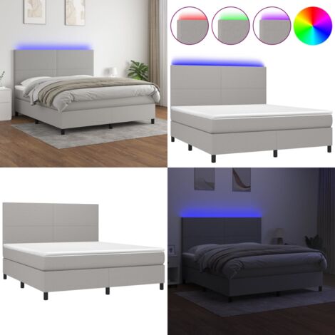 Cama box spring colchón y luces LED tela gris claro 160x200 cm - Cama con cabecero ajustable - Colchón con luz LED