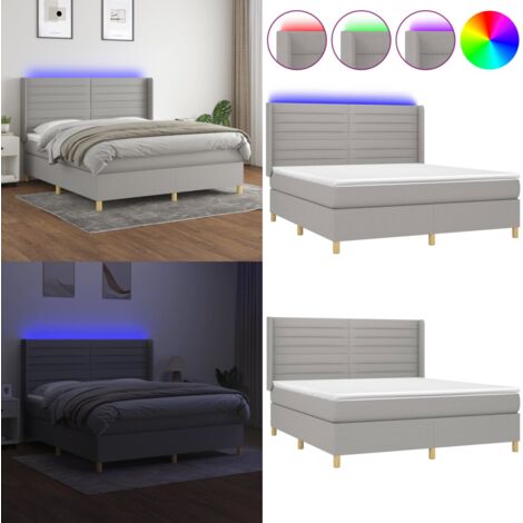 Cama box spring colchón y luces LED tela gris claro 160x200 cm - Colchón con luces LED - Cama con luz LED