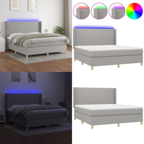 Cama box spring colchón y luces LED tela gris claro 160x200 cm - Colchón con luces LED - Cama con luz LED