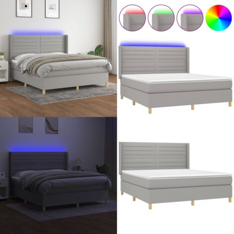 Cama box spring colchón y luces LED tela gris claro 180x200 cm - Colchón con luces LED - Cama con luz LED