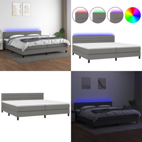 Cama box spring colchón y luces LED tela gris claro 200x200 cm - Colchón con luces LED - Cama con luz LED