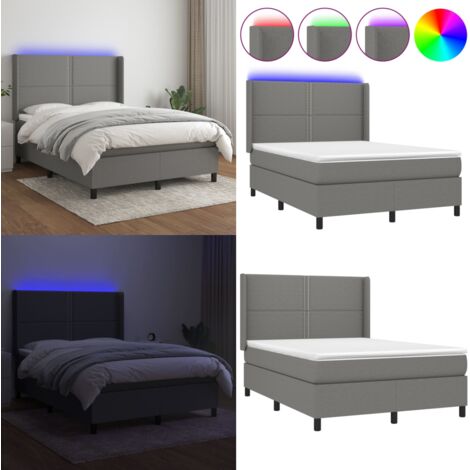 Cama box spring colchón y luces LED tela gris oscuro 140x190 cm - Colchón con luces LED - Cama con luz LED
