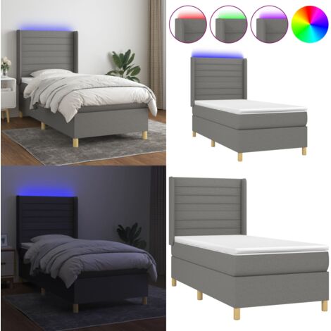 Cama box spring colchón y luces LED tela gris oscuro 90x190 cm - Colchón con luces LED - Cama con luz LED