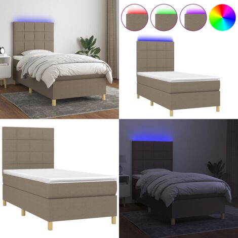 Cama box spring colchón y luces LED tela gris taupe 100x200 cm - Cama box spring - Colchón con luz LED