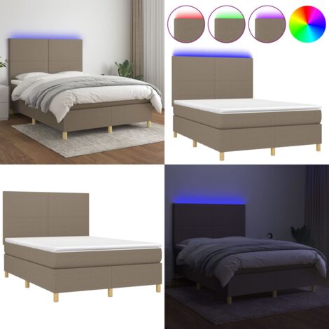 Cama box spring colchón y luces LED tela gris taupe 140x190 cm - Colchón con luz LED - Cama box spring