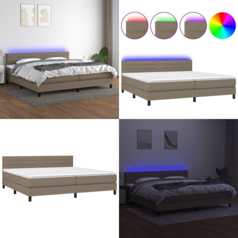 Cama box spring colchón y luces LED tela gris taupe 200x200 cm - Colchón con luces LED - Cama con luz LED