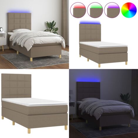 Cama box spring colchón y luces LED tela gris taupe 90x190 cm - Colchón con luz LED - Cama box spring