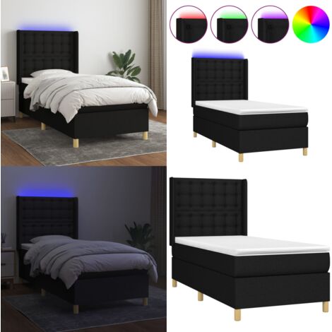 Cama box spring colchón y luces LED tela negro 100x200 cm - Colchón con luces LED - Cama con luz LED