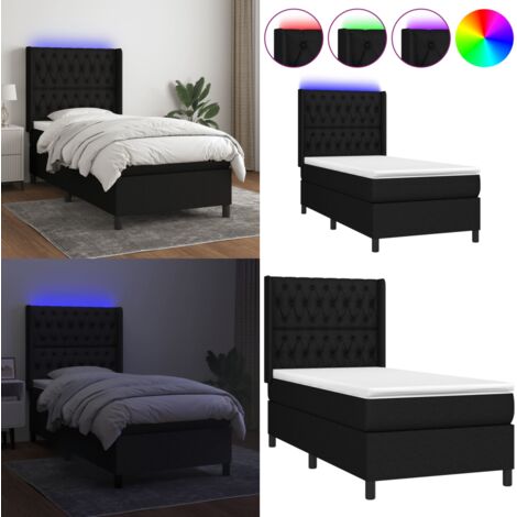 Cama box spring colchón y luces LED tela negro 90x190 cm - Colchón con luces LED - Cama con luz