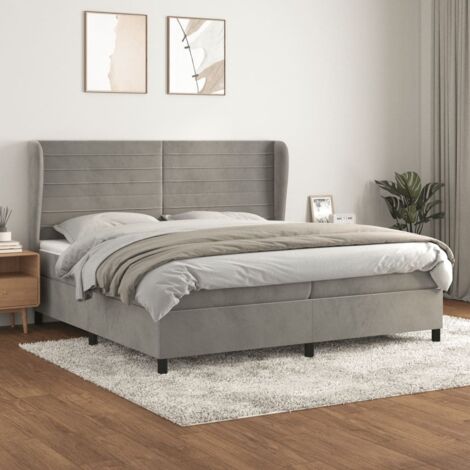 Cama box spring con colchón, Cama para adulto terciopelo gris claro 200x200 cm NHF422957 MaisonChic