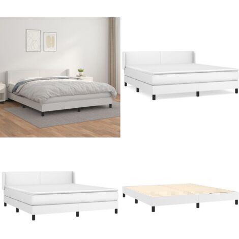 Cama box spring con colchón cuero sintético blanco 160x200 cm - Colchón de muelles - Cuero sintético