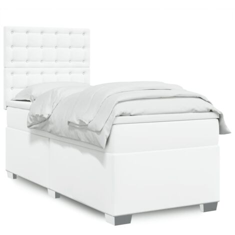 Cama box spring con colchón cuero sintético blanco 90x190 cm