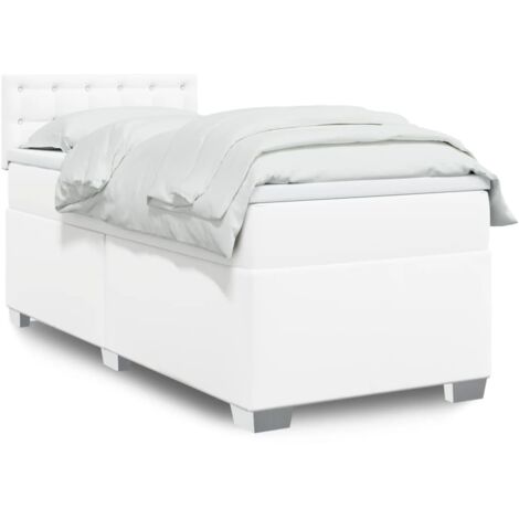 Cama box spring con colchón cuero sintético blanco 90x190 cm
