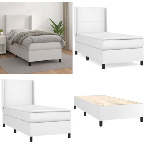 Cama box spring con colchón cuero sintético blanco 90x190 cm - Colchón de muelles - Cuero sintético
