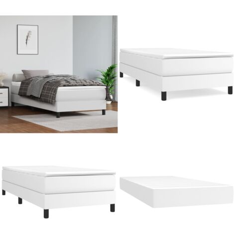 Cama box spring con colchón cuero sintético blanco 90x190 cm - Colchón de muelles - Cuero sintético