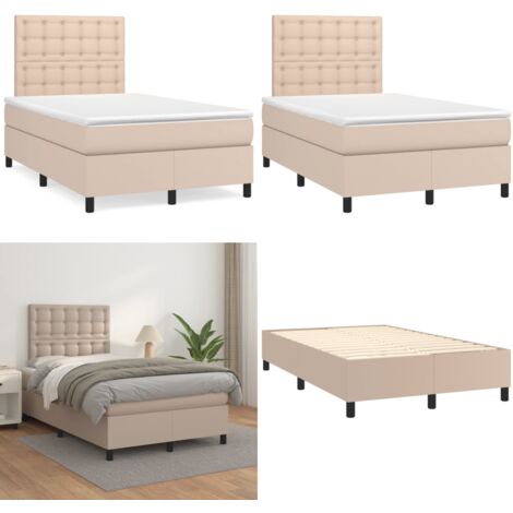 Cama box spring con colchón cuero sintético capuchino 120x190cm - Colchón de muelles - Cuero sintético