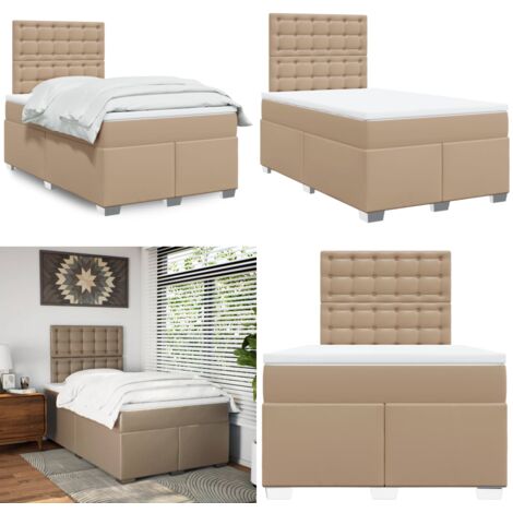 Cama box spring con colchón cuero sintético capuchino 120x190cm - Colchón de muelles - Cuero sintético