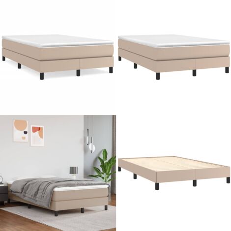 Cama box spring con colchón cuero sintético capuchino 120x190cm - Colchón de muelles - Cuero sintético