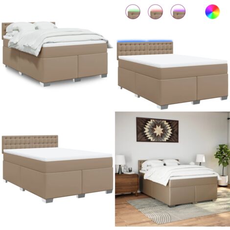 Cama box spring con colchón cuero sintético capuchino 140x190cm - Colchón de muelles ensacados - Cama con luces LED