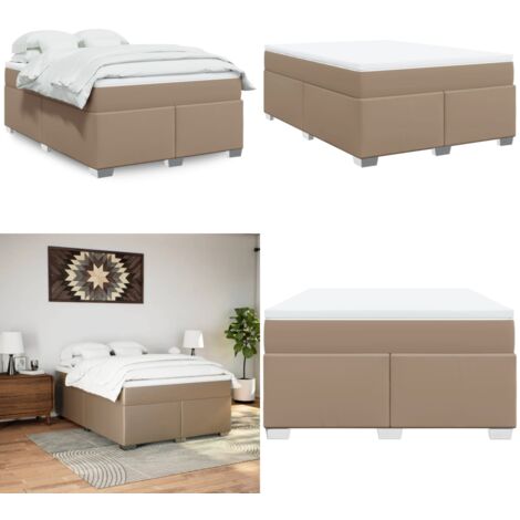 Cama box spring con colchón cuero sintético capuchino 160x200cm - Colchón de muelles - Cuero sintético