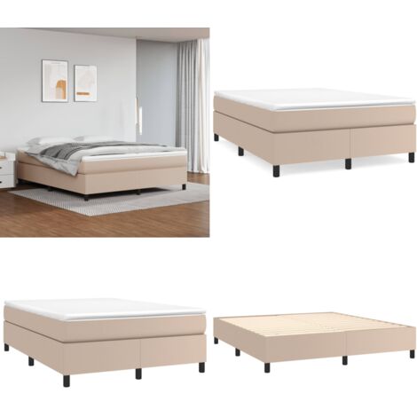Cama box spring con colchón cuero sintético capuchino 160x200cm - Colchón de muelles - Cuero sintético