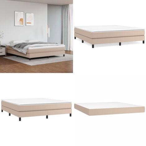 Cama box spring con colchón cuero sintético capuchino 160x200cm - Colchón de muelles - Cuero sintético
