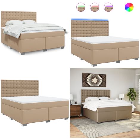 Cama box spring con colchón cuero sintético capuchino 180x200cm - Cama box spring - Colchón cuero sintético