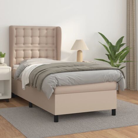 Cama box spring con colchón cuero sintético capuchino 90x190 cm