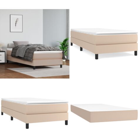 Cama box spring con colchón cuero sintético capuchino 90x190 cm - Colchón de muelles - Cuero sintético