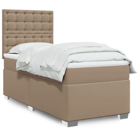 Cama box spring con colchón cuero sintético capuchino 90x200 cm