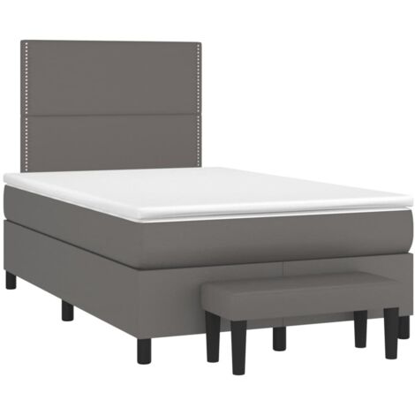 Cama box spring con colchón cuero sintético gris 120x190 cm