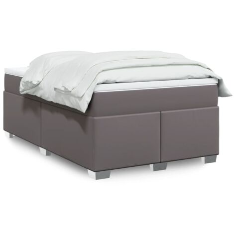 Cama box spring con colchón cuero sintético gris 120x190 cm
