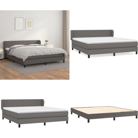 Cama box spring con colchón cuero sintético gris 160x200 cm - Colchón de muelles - Cama con cabecero ajustable