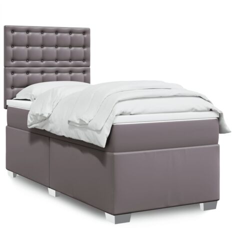 Cama box spring con colchón cuero sintético gris 80x200 cm