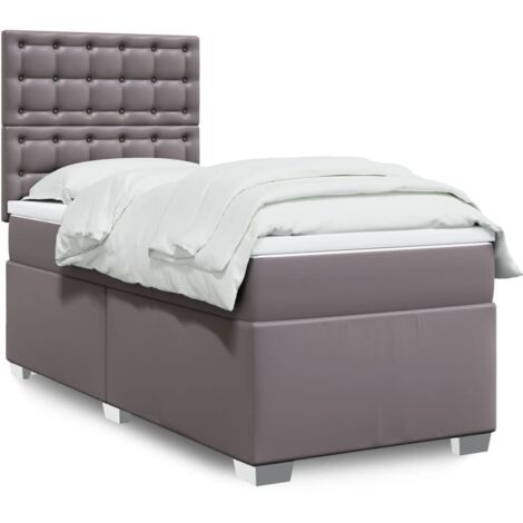 Cama box spring con colchón cuero sintético gris 90x190 cm