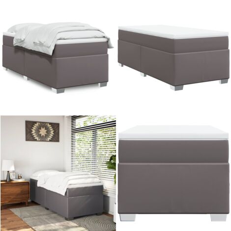 Cama box spring con colchón cuero sintético gris 90x190 cm - Colchón de muelles - Cuero sintético